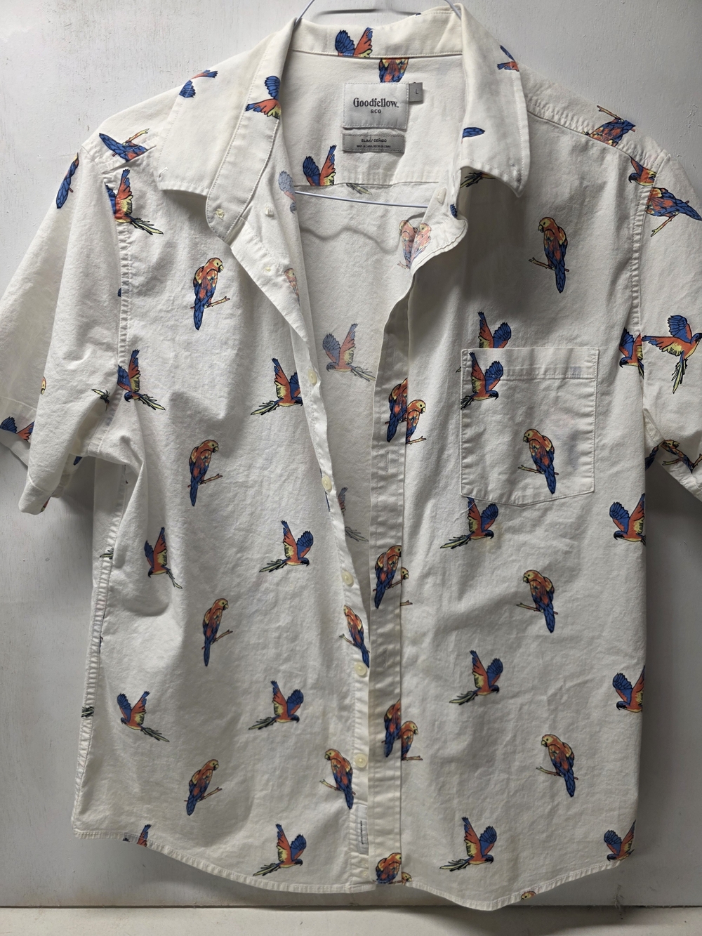Goodfellow & Co Men's Large Parrot Print Button Up Shirt Tropical Hawaiian Short